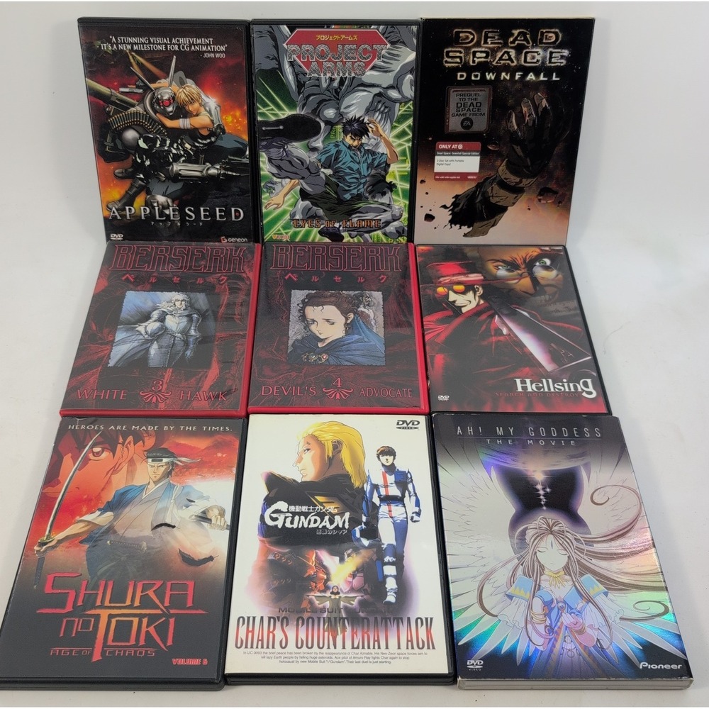 Lot of 9 Sci-Fi Anime DVDs - Berserk, Hellsing, Mobile Suit Gundam, Appleseed